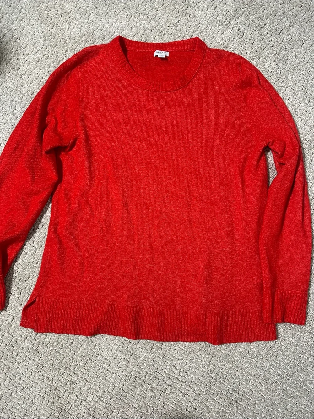 J.Crew Red Wool Blend Crewneck Sweater Size L Side Slit